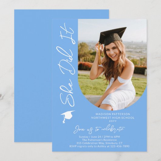 Invitation Photo Graduation Party Moderne Élégant Script (Devant / Derrière)