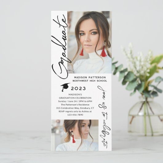 Invitation Photo Graduation Party Moderne Élégant Script (Debout devant)