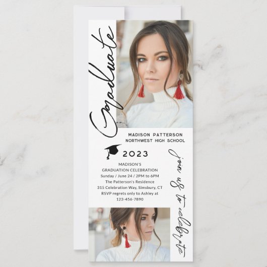 Invitation Photo Graduation Party Moderne Élégant Script (Devant)