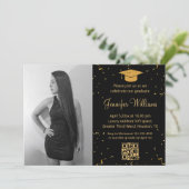 Invitation photo graduation party qr code confetti noir or (Debout devant)