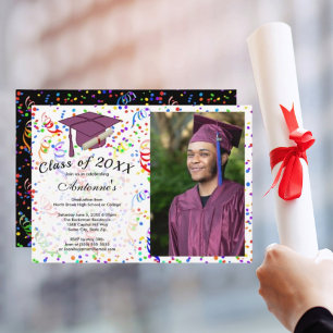Invitation Photo Graduation Purple Grad Casquette Parti Confe