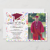 Invitation Photo Graduation Red Casquette Confetti Classe Par (Devant)