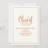 Invitation Photo Gradué Moderne Simple Classe D'Or Orange (Dos)