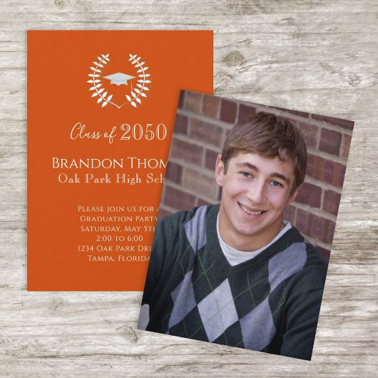 Invitation Photo Gradué Moderne Simple Élégant Orange