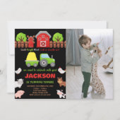 Invitation Photo Green Black Red Farm Animaux Anniversaire (Devant)