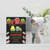 Invitation Photo Green Black Red Farm Animaux Anniversaire (Debout devant)