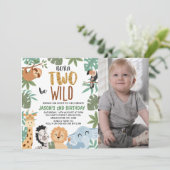 Invitation Photo Green Brown Born Two Be Wild 2nd Birthday (Debout devant)