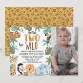 Invitation Photo Green Brown Born Two Be Wild 2nd Birthday (Devant / Derrière)