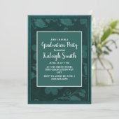 Invitation Photo Green Floral White Graduation Party (Debout devant)