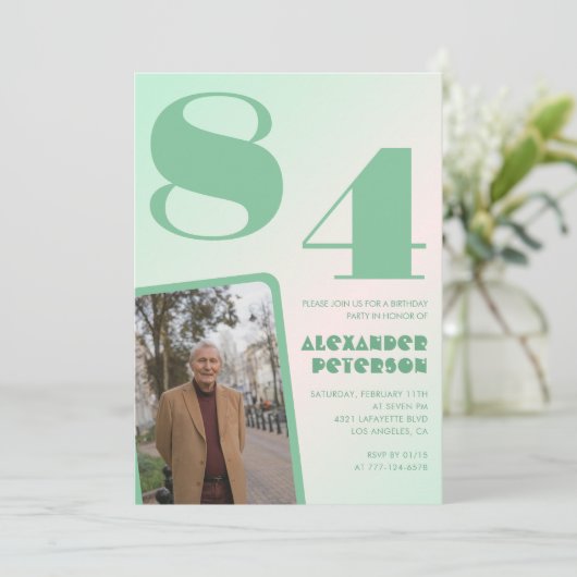 Invitation Photo Green Gradient 84e anniversaire (Debout devant)