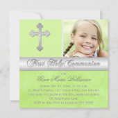 Invitation photo Green Silver First Holy Communion (Devant)