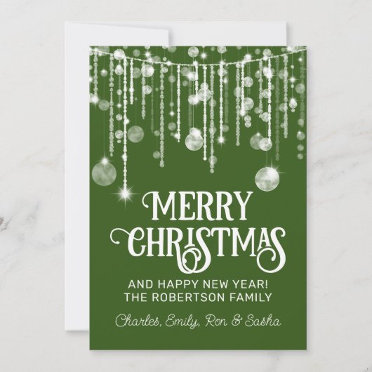 Invitation Photo Green White String Lights Christmas Card (Devant)