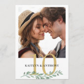 Invitation Photo Greenery Gold Mariage Numéro de la table (Dos)