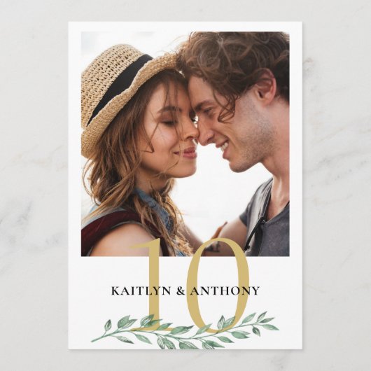 Invitation Photo Greenery Gold Mariage Numéro de la table (Dos)