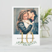 Invitation Photo Greenery Gold Mariage Numéro de la table (Debout devant)