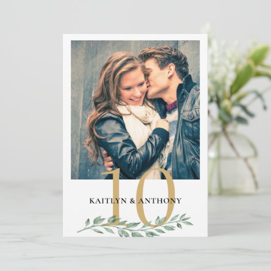 Invitation Photo Greenery Gold Mariage Numéro de la table (Debout devant)