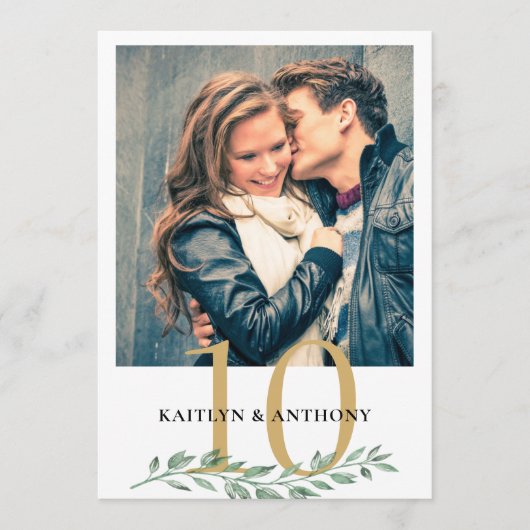 Invitation Photo Greenery Gold Mariage Numéro de la table (Devant)