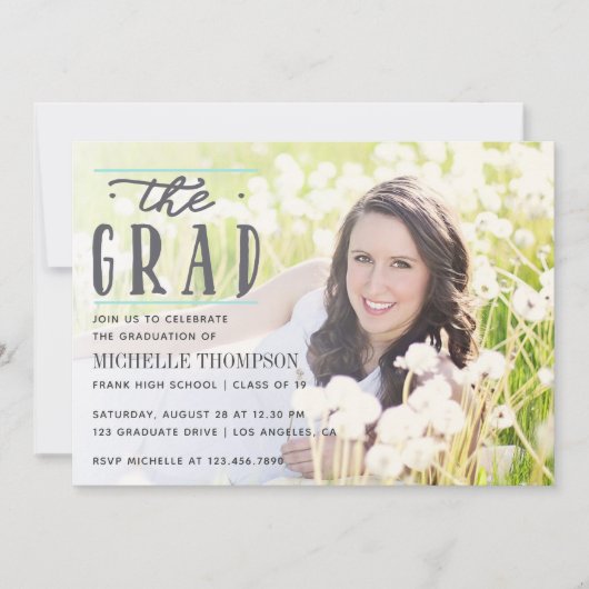 Invitation Photo Grey and Blue Chevron Graduate Party (Devant)