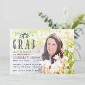 Invitation Photo Grey and Blue Chevron Graduate Party (Debout devant)