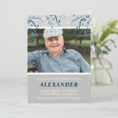 Invitation Photo Grey pour lui Confetti 98e anniversaire (Debout devant)