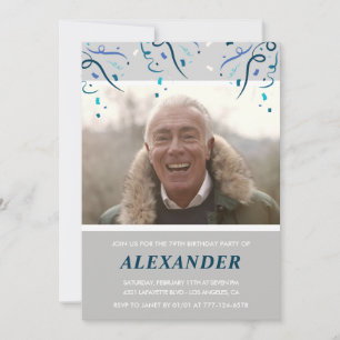 Invitation Photo Gris pour lui Confetti 79e anniversaire