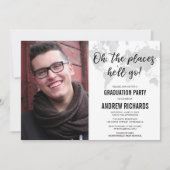 Invitation Photo grise blanche noire d'obtention du diplôme (Devant)