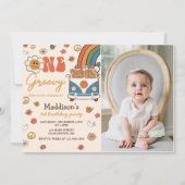 Invitation Photo Groovy Retro Rainbow 1er Birthday Party (Devant)