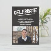 Invitation Photo grunge moderne noir (Debout devant)