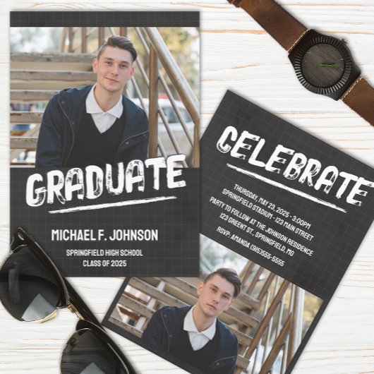 Invitation Photo grunge moderne noir