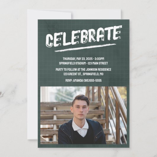 Invitation Photo grunge moderne vert (Devant)
