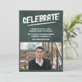 Invitation Photo grunge moderne vert (Debout devant)