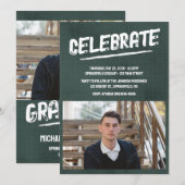 Invitation Photo grunge moderne vert (Devant / Derrière)