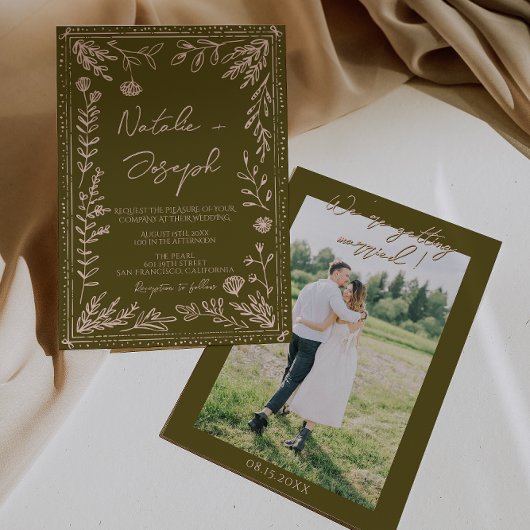 Invitation Photo Hand Drawn Grasslands Floral Garden Wedding