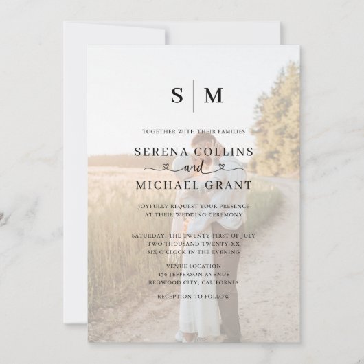 Invitation Photo Heart Script QR Code Wedding (Devant)