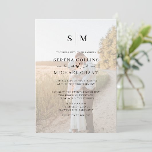 Invitation Photo Heart Script QR Code Wedding (Debout devant)