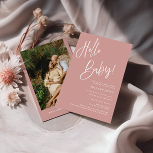 Invitation Photo Hello Baby Dusty rose/Rose Baby shower Boho