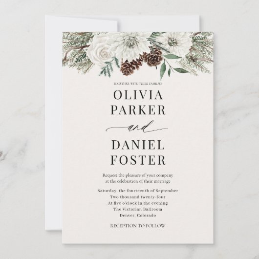 Invitation Photo hiver QR Code Elegant Mariage À feuillage pe (Devant)