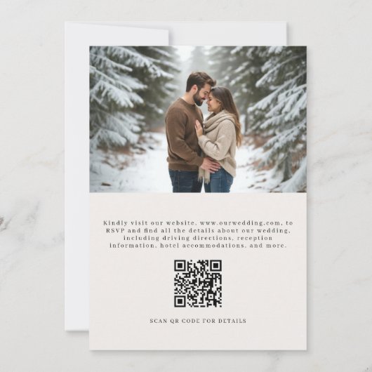 Invitation Photo hiver QR Code Elegant Mariage À feuillage pe (Dos)