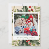 Invitation Photo Holly Pine Red Berries Beige Christmas Card (Dos)