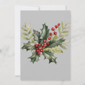 Invitation Photo Holly Pine Red Berries Grey Christmas Card (Dos)
