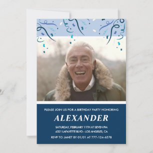 Invitation Photo Hommes Bleu Marine 74e anniversaire