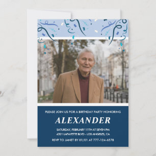 Invitation Photo Hommes Bleu Marine 97e anniversaire