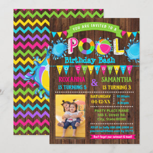 Invitation Photo Hot Pink Pool fête d'anniversaire bash combi