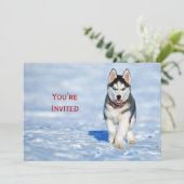 Invitation Photo Husky Puppy Neige Noël (Debout devant)