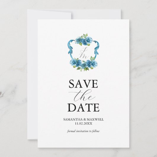 Invitation Photo Hydrangea Monogram Save The Date (Devant)