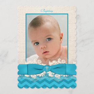 Invitation photo IMPRIMÉ RIBBON Baptism - Blue Che