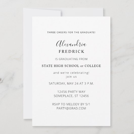 Invitation Photo instantanée Vertical White 2 Graduation Part (Dos)