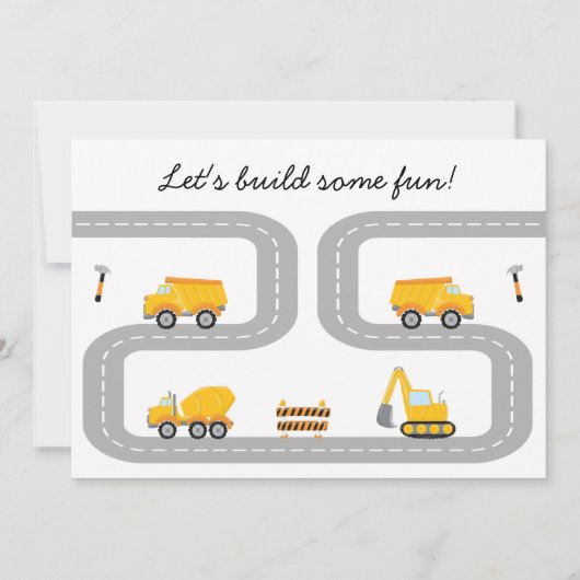 Invitation Photo Jaune Construction Fun Construction 1er Anni (Dos)