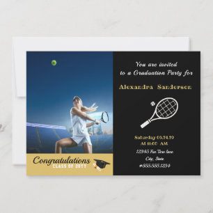Invitation Photo joueur de tennis Black Gold White graduation