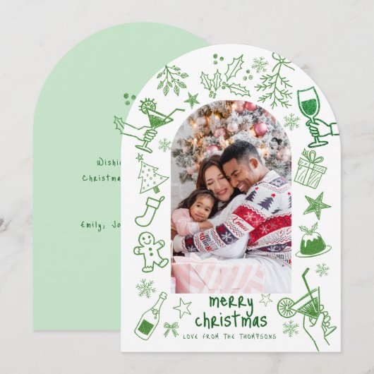 Invitation Photo Joyeux Arc de Noël dessiné à la main (Devant / Derrière)